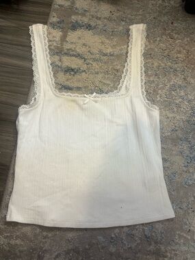 Garage White Lace-Trim Ribbed Camisole